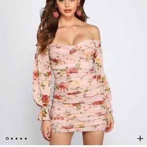 Total Sweetheart Floral Mini Dress Taupe Rose